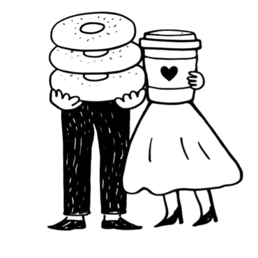 Coffee cup and bagel wedding couple illustration